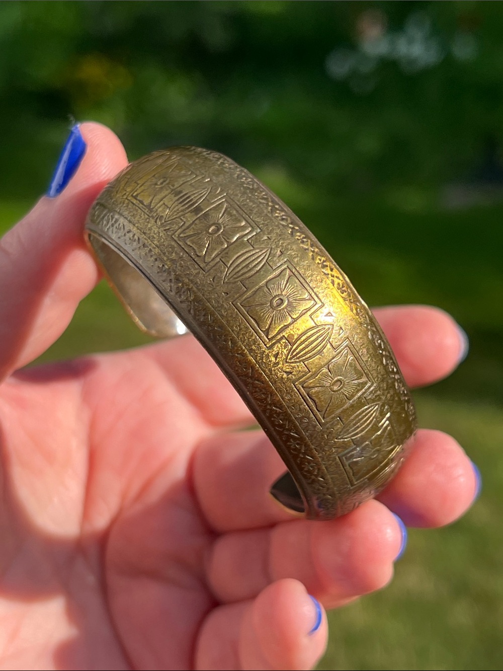 Antique Art Deco Ornate Embossed Bronze Floral Cuff Bracelet